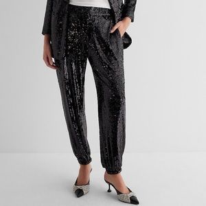NWT Express XL Full Sequence Pitch Black High Waisted Joggers